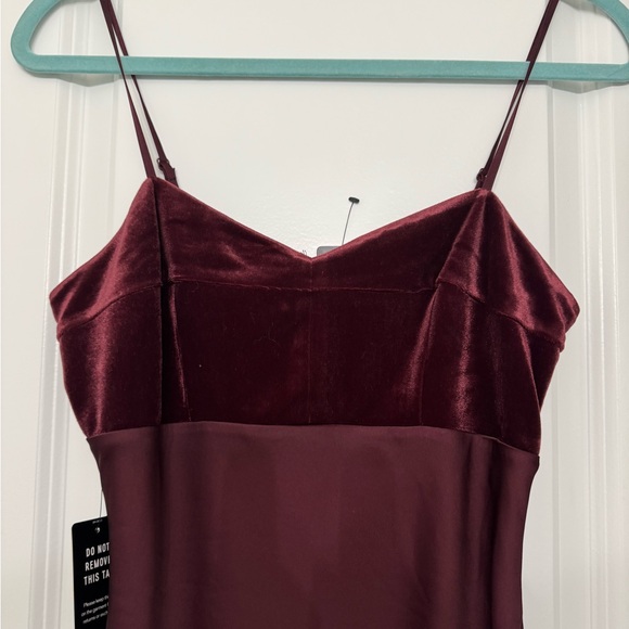 NWT, Satin & velvet wine colored lined silky spaghetti strap dress from Express - Picture 5 of 7